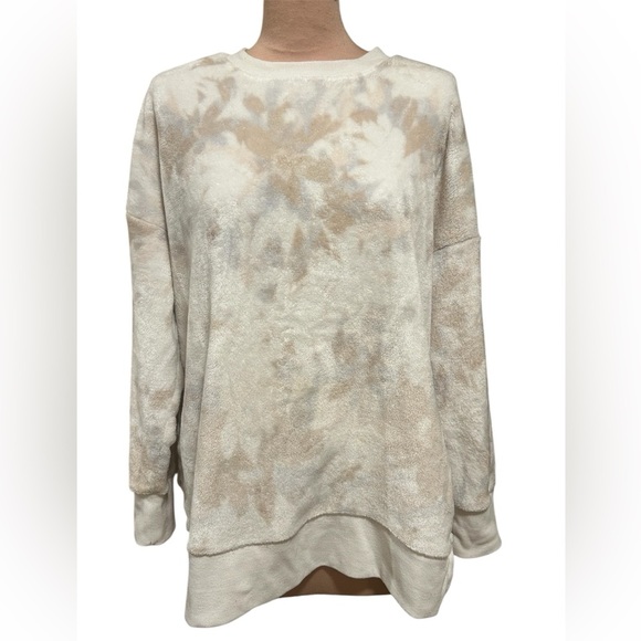 SO Tie-Dye Plush Fleece Oversized Crewneck Sweatshirt Beige Cozy Size Medium - Picture 1 of 5